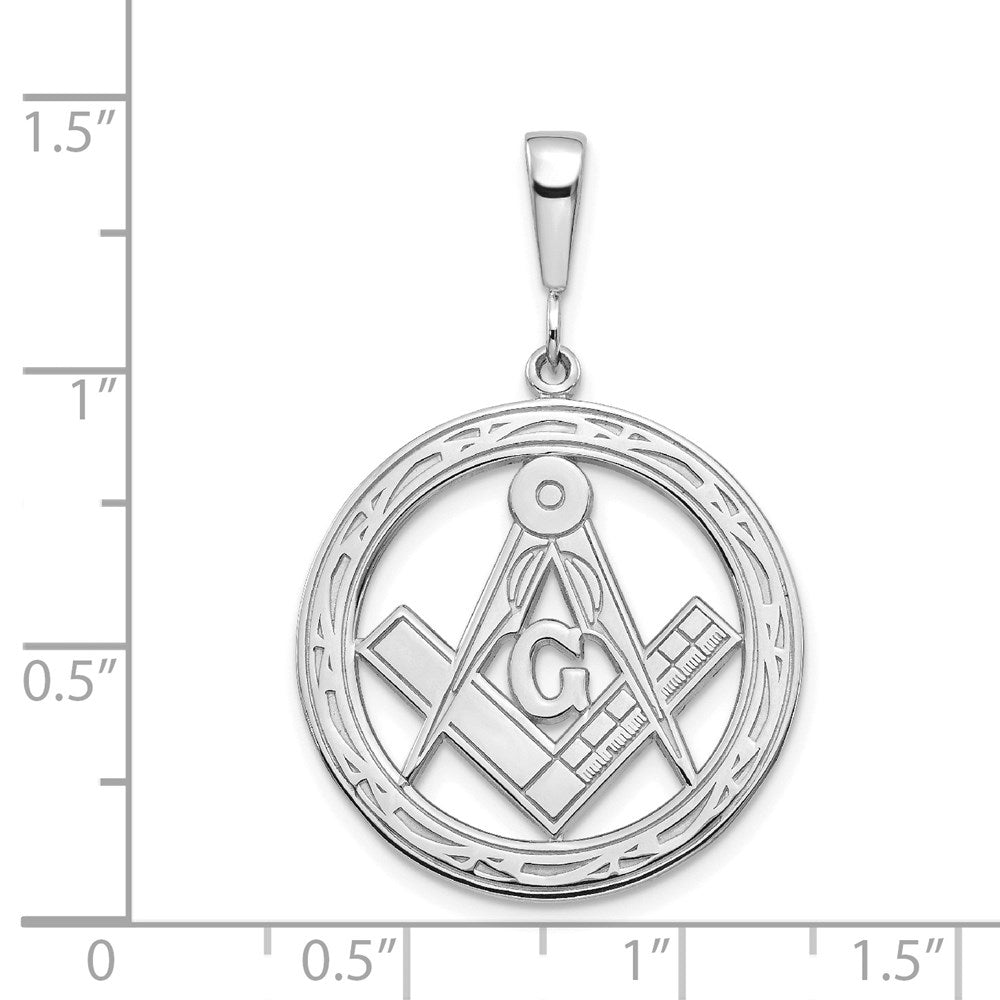 14K Weißgold Polierter & Strukturierter Großer Freimaurer-Symbol-Anhänger