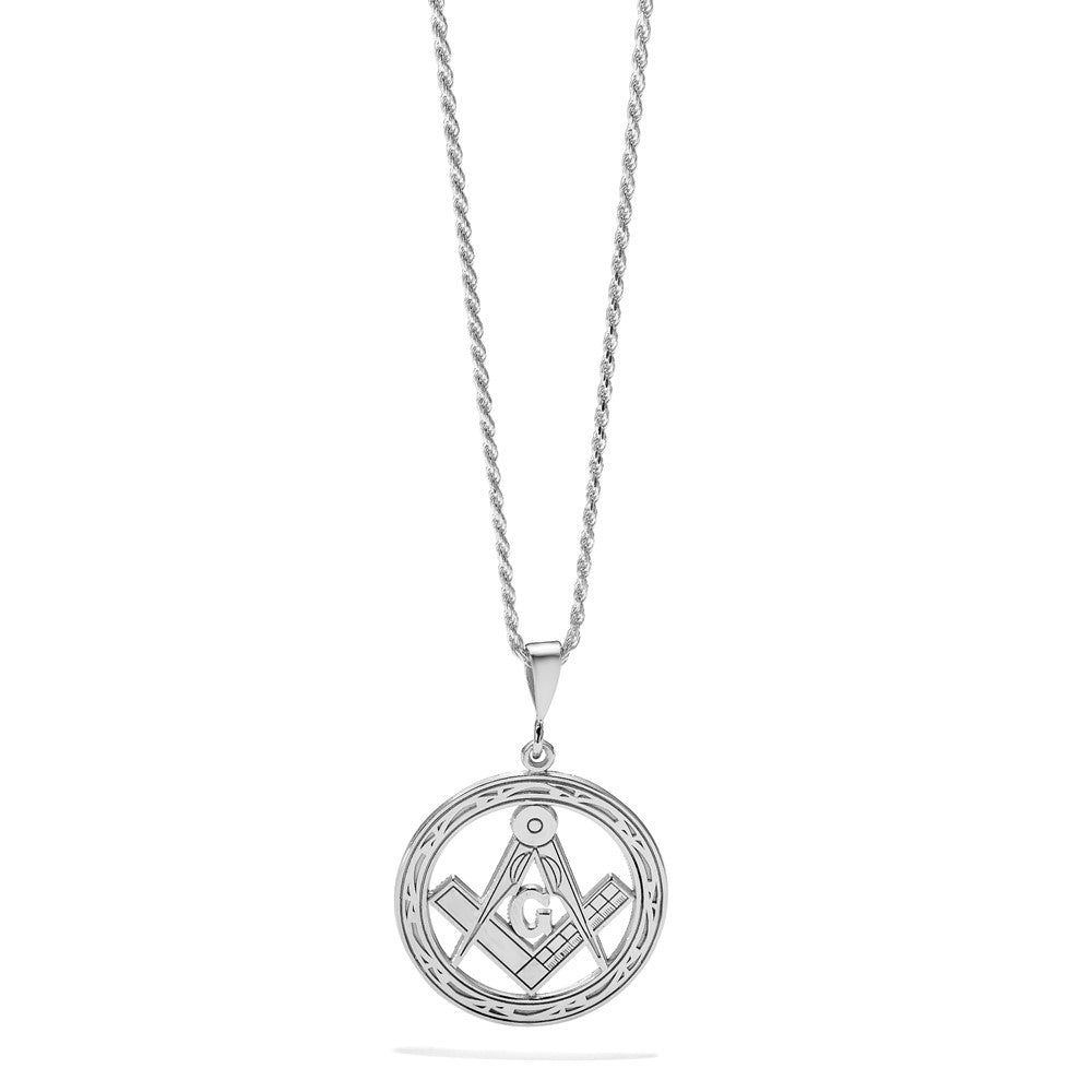 14K Weißgold Polierter & Strukturierter Großer Freimaurer-Symbol-Anhänger