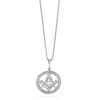 14K Weißgold Polierter & Strukturierter Großer Freimaurer-Symbol-Anhänger
