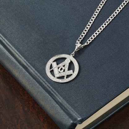14K Weißgold Polierter & Strukturierter Großer Freimaurer-Symbol-Anhänger