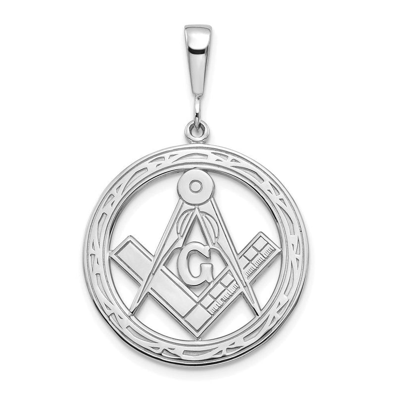 14K Weißgold Polierter & Strukturierter Großer Freimaurer-Symbol-Anhänger