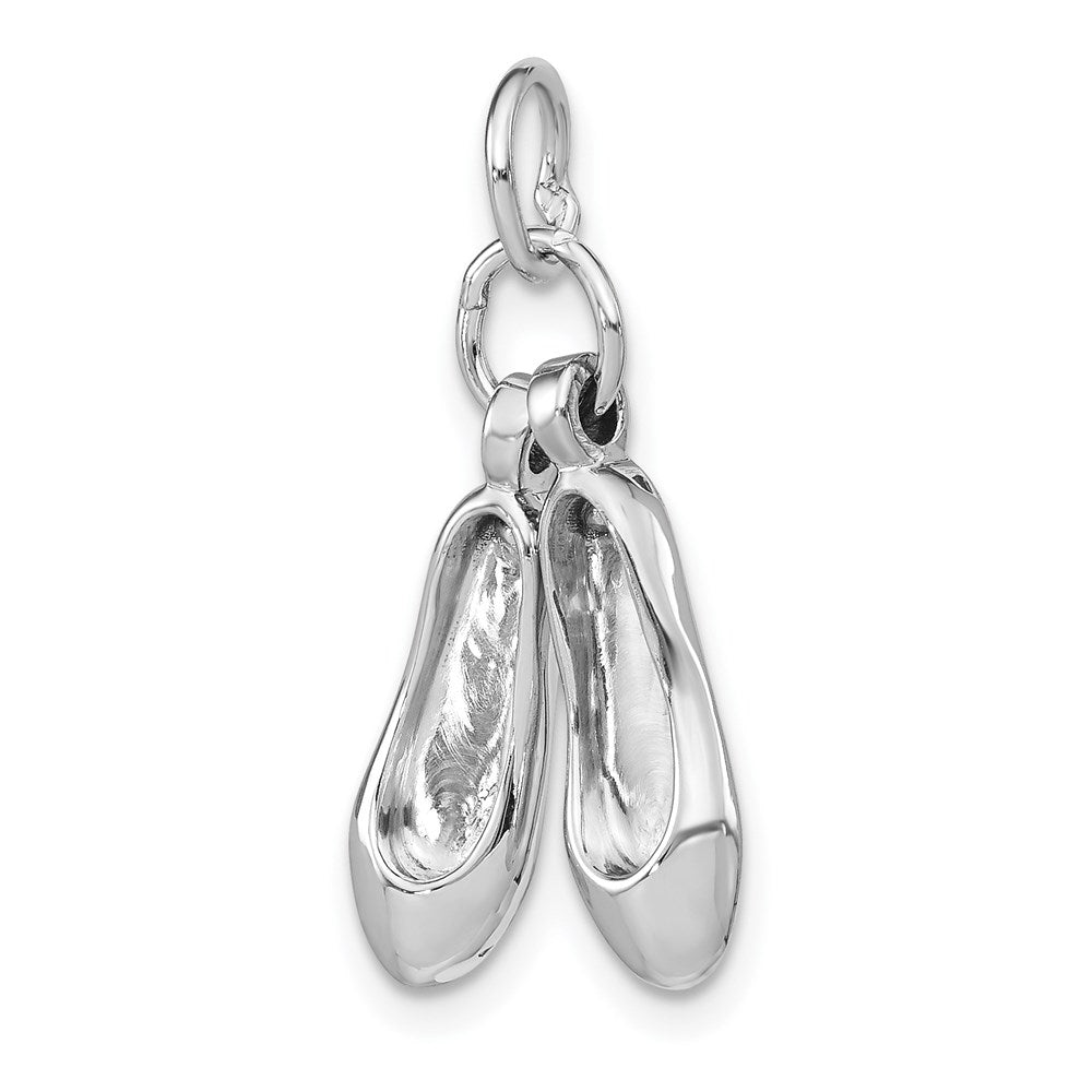 14K Weißgold massiv poliert 3-D beweglicher Ballettschuhe-Charm