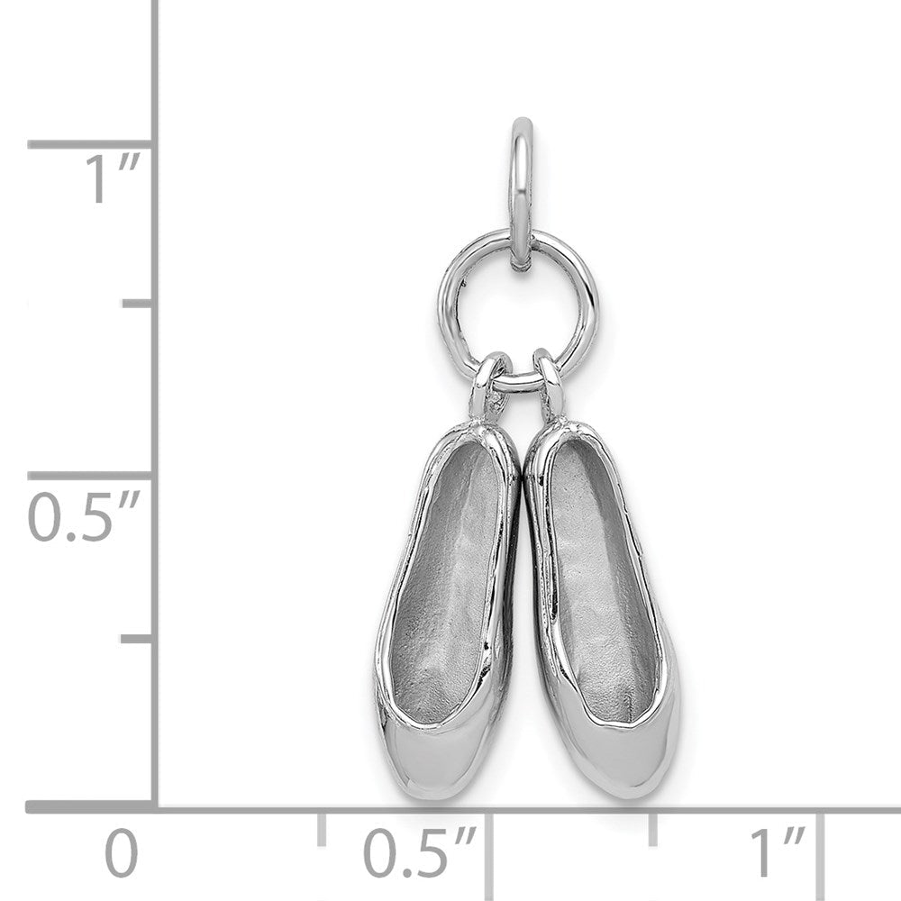 14K Weißgold massiv poliert 3-D beweglicher Ballettschuhe-Charm