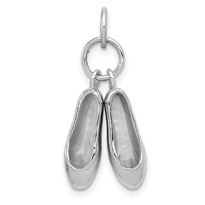 14K Weißgold massiv poliert 3-D beweglicher Ballettschuhe-Charm