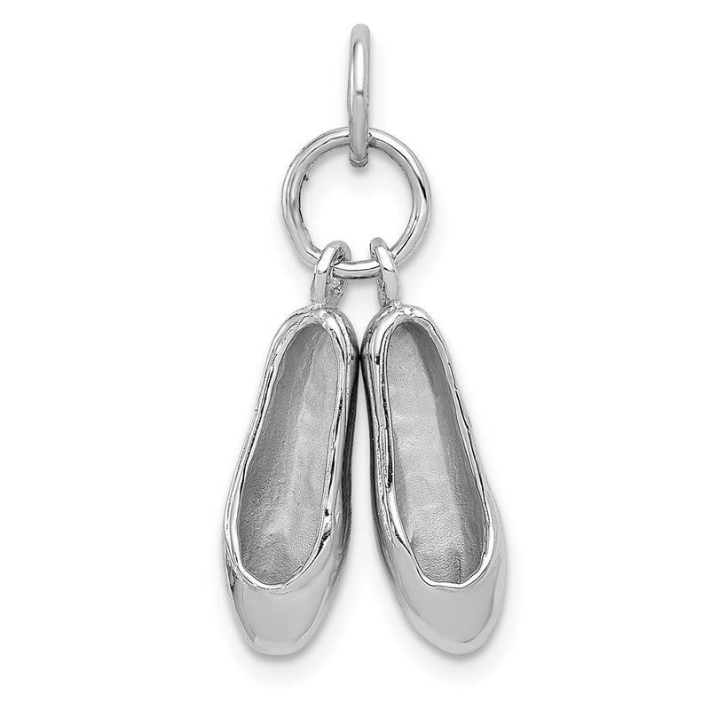 14K Weißgold massiv poliert 3-D beweglicher Ballettschuhe-Charm