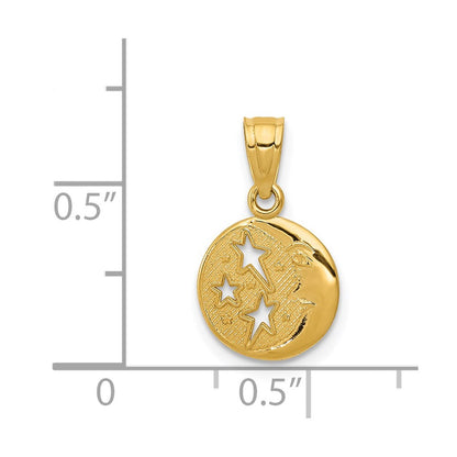 14K Gelbgold Mond und Sterne Anhänger