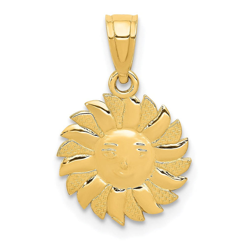 14K Gelbgold Poliert Sonne mit Face Anhänger