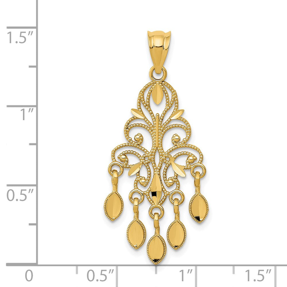 14K Gelbgold Poliert Diamantgeschliffener Kronleuchter-Anhänger