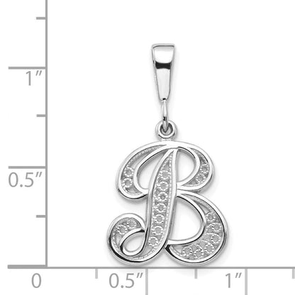 14K Weißgold Massiv Poliert Schreibschrift-Filigran Buchstabe B Initial-Anhänger