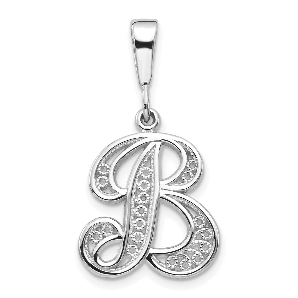 14K Weißgold Massiv Poliert Schreibschrift-Filigran Buchstabe B Initial-Anhänger