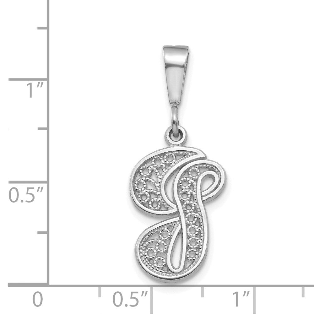 14K Weißgold Massives Poliertes Schreibschrift-Filigran Buchstabe G Initial-Anhänger