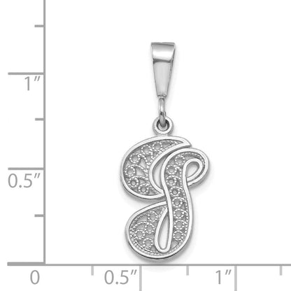14K Weißgold Massives Poliertes Schreibschrift-Filigran Buchstabe G Initial-Anhänger
