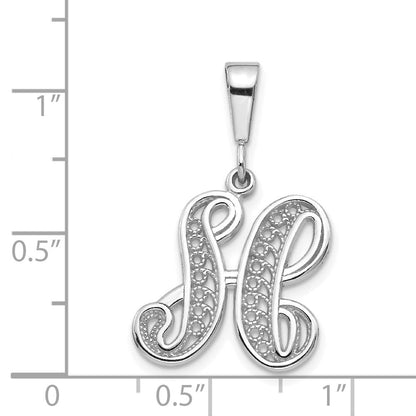 14K Weißgold massiv polierter Schriftzug Anhänger mit Filigran-Buchstabe „H" Initiale