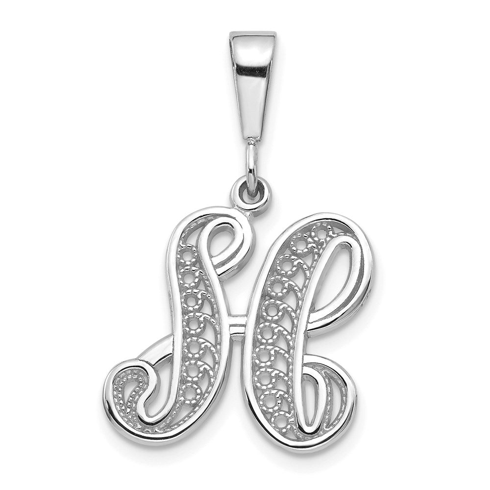 14K Weißgold massiv polierter Schriftzug Anhänger mit Filigran-Buchstabe „H" Initiale