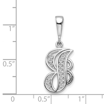 14K Weißgold Massiver Polierter Filigran-Initialanhänger Buchstabe J in Schreibschrift