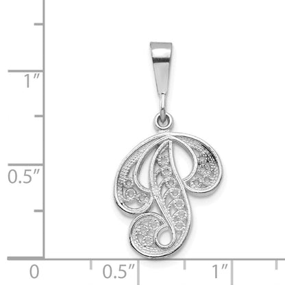 14K Weißgold massiver, polierter Buchstaben-Anhänger „P" mit Initialen-Schriftzug und Filigranarbeit