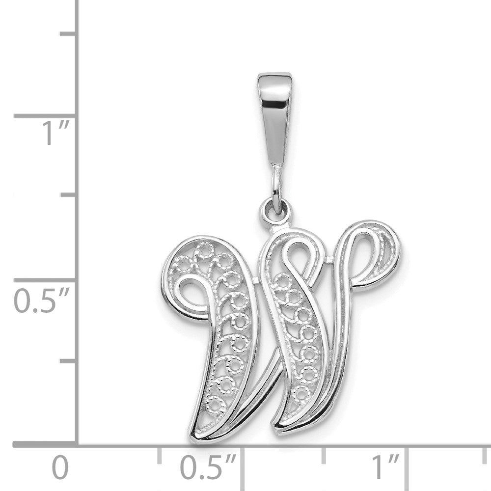 14K Weißgold Anhänger mit Initiale „W" in massiver, polierter Schreibschrift-Filigranoptik