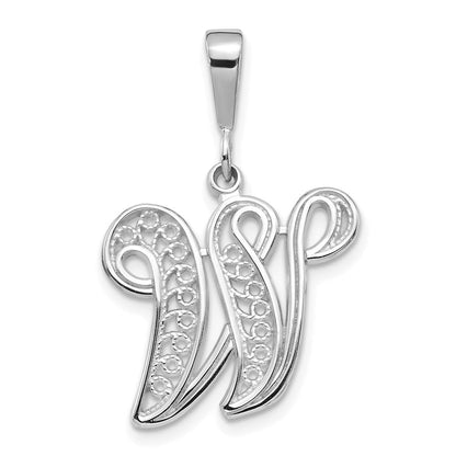 14K Weißgold Anhänger mit Initiale „W" in massiver, polierter Schreibschrift-Filigranoptik