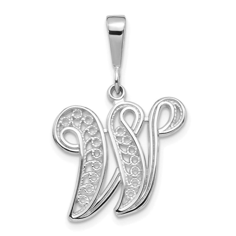 14K Weißgold Anhänger mit Initiale „W" in massiver, polierter Schreibschrift-Filigranoptik