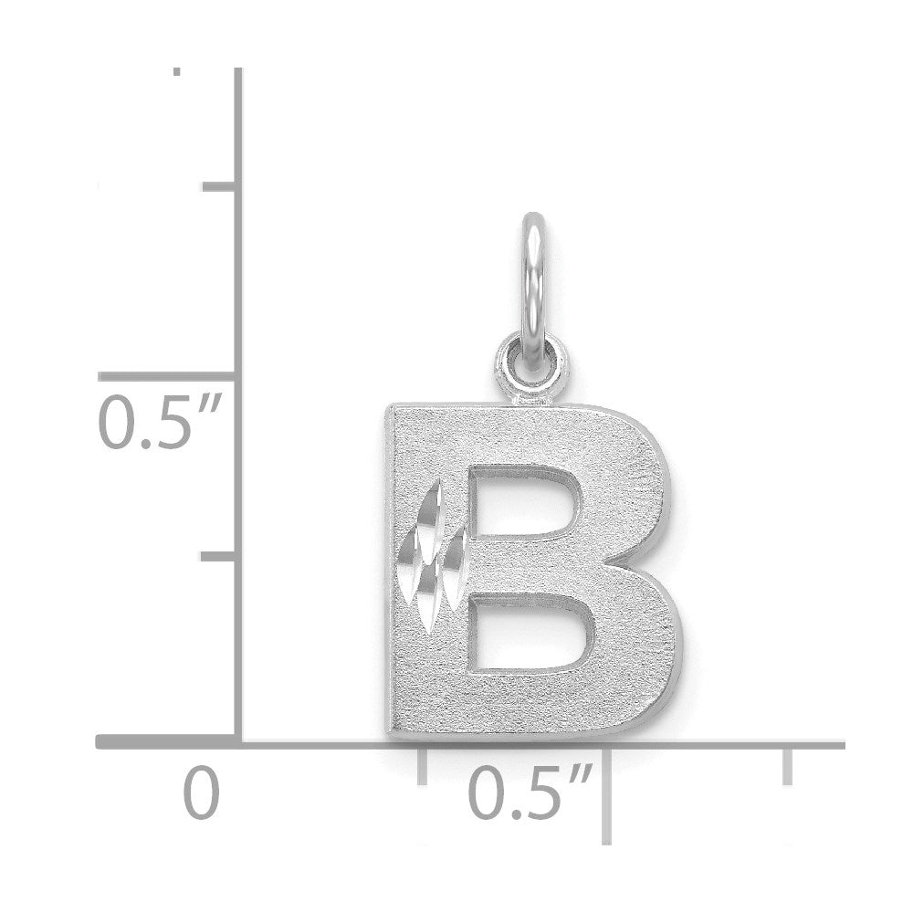 14K Weißgold Satinierter Diamantgeschliffener Buchstaben-Charm „B" Initiale