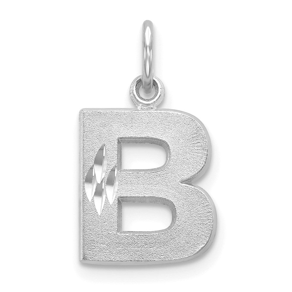 14K Weißgold Satinierter Diamantgeschliffener Buchstaben-Charm „B" Initiale