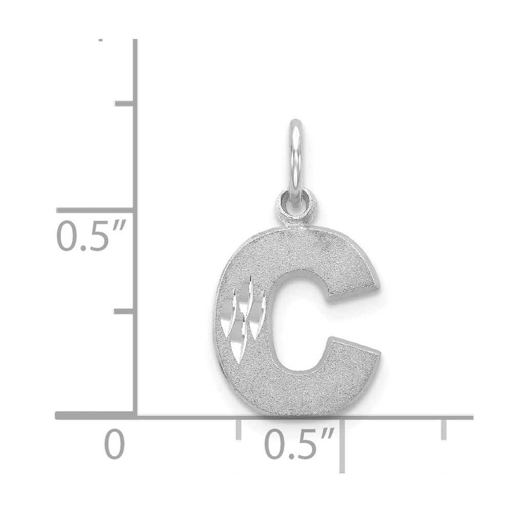 14K Weißgold 14kw Satiniert Diamantiert Buchstabe C Initiale Charm