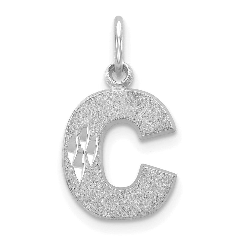 14K Weißgold 14kw Satiniert Diamantiert Buchstabe C Initiale Charm