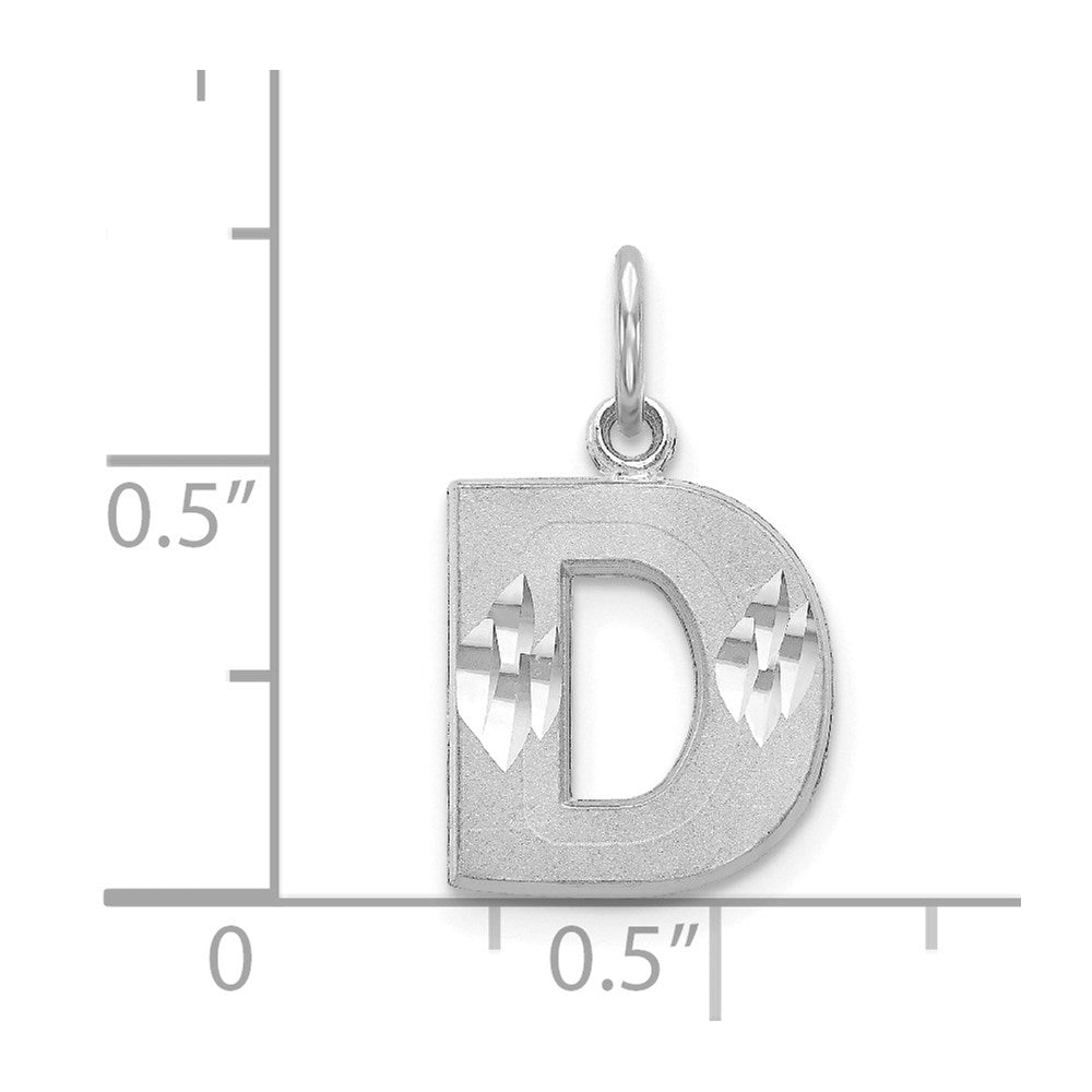 14K Weißgold 14kw Satiniert Diamantiert Buchstabe D Initiale Charm