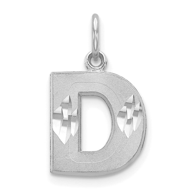 14K Weißgold 14kw Satiniert Diamantiert Buchstabe D Initiale Charm