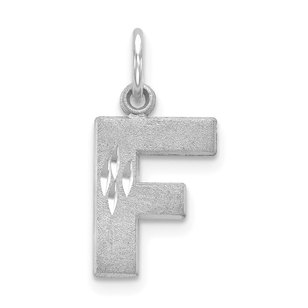 14K Weißgold 14kw Satiniert Diamantiert Buchstabe F Initiale Charm