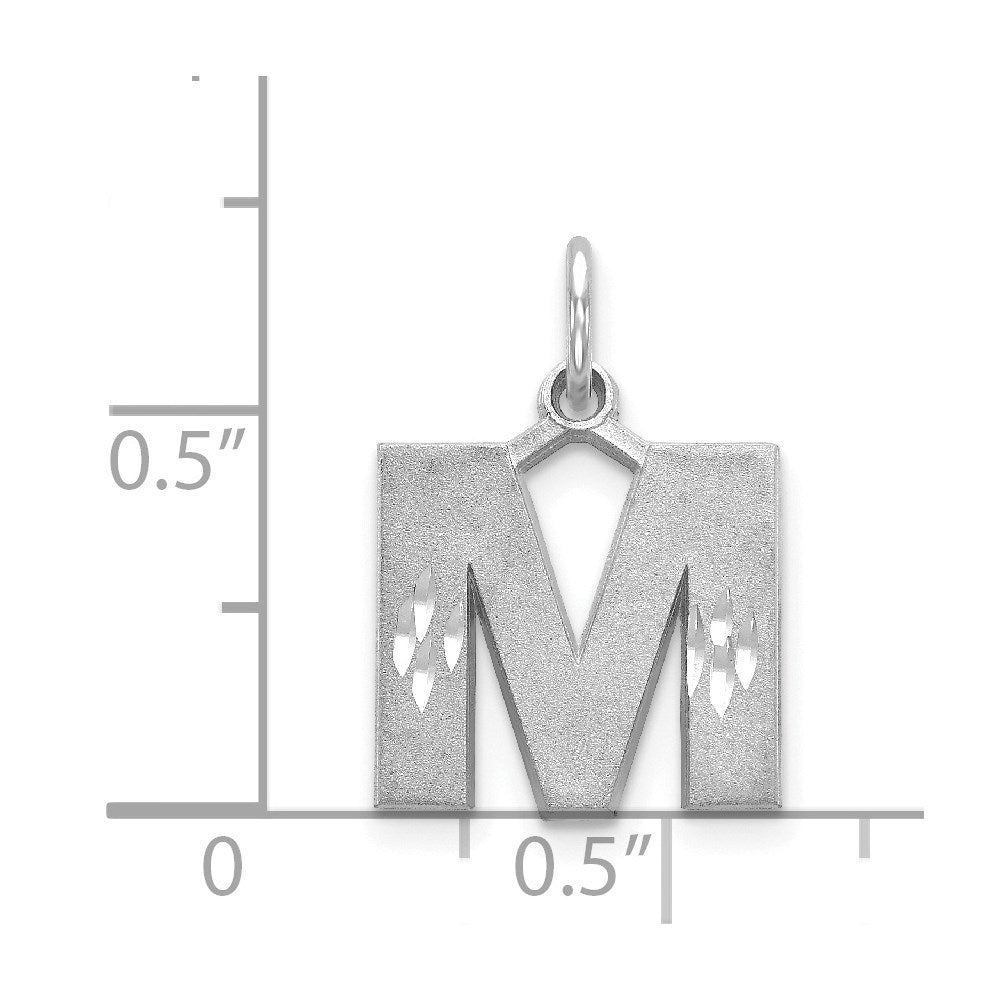 14K Weißgold Satin Diamantgeschliffener Buchstabe M Initial-Charm