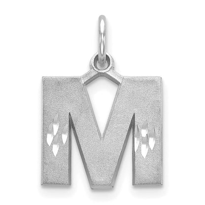 14K Weißgold Satin Diamantgeschliffener Buchstabe M Initial-Charm