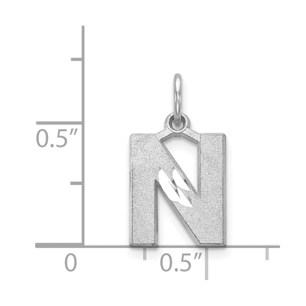 14K Weißgold 14kw Satiniert Diamantiert Buchstabe N Initiale Charm