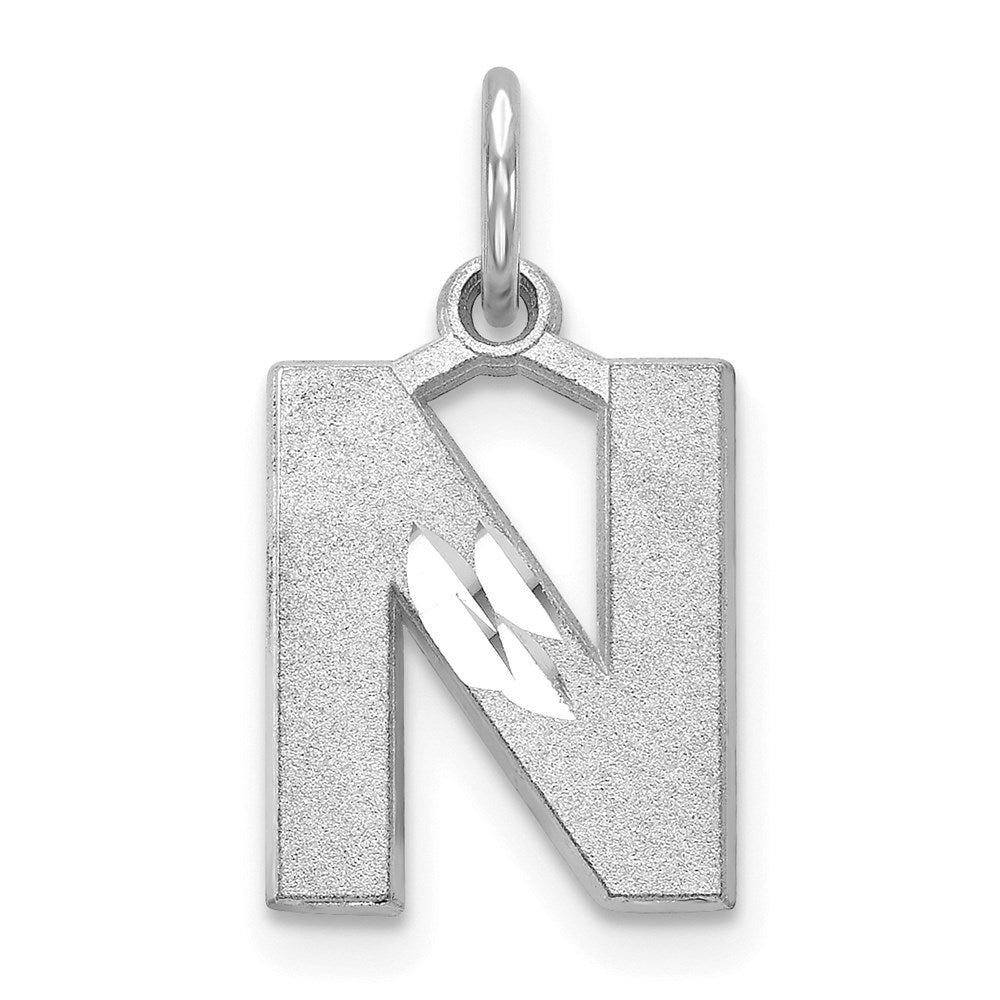14K Weißgold 14kw Satiniert Diamantiert Buchstabe N Initiale Charm