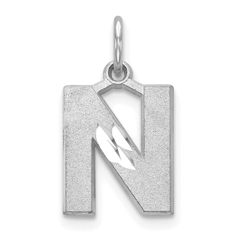 14K Weißgold 14kw Satiniert Diamantiert Buchstabe N Initiale Charm