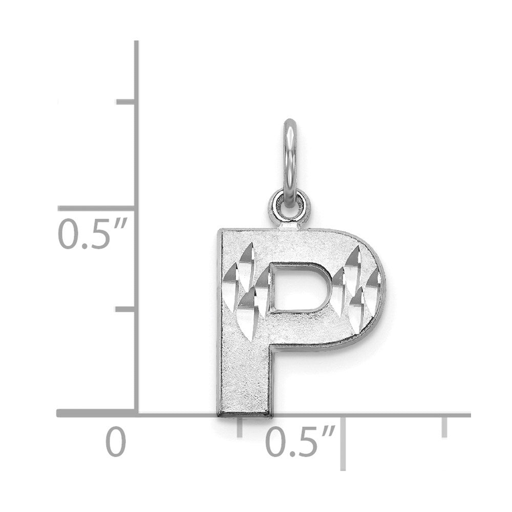 14K Weißgold 14kw Satiniert Diamantiert Buchstabe P Initiale Charm