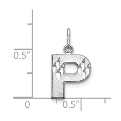 14K Weißgold 14kw Satiniert Diamantiert Buchstabe P Initiale Charm