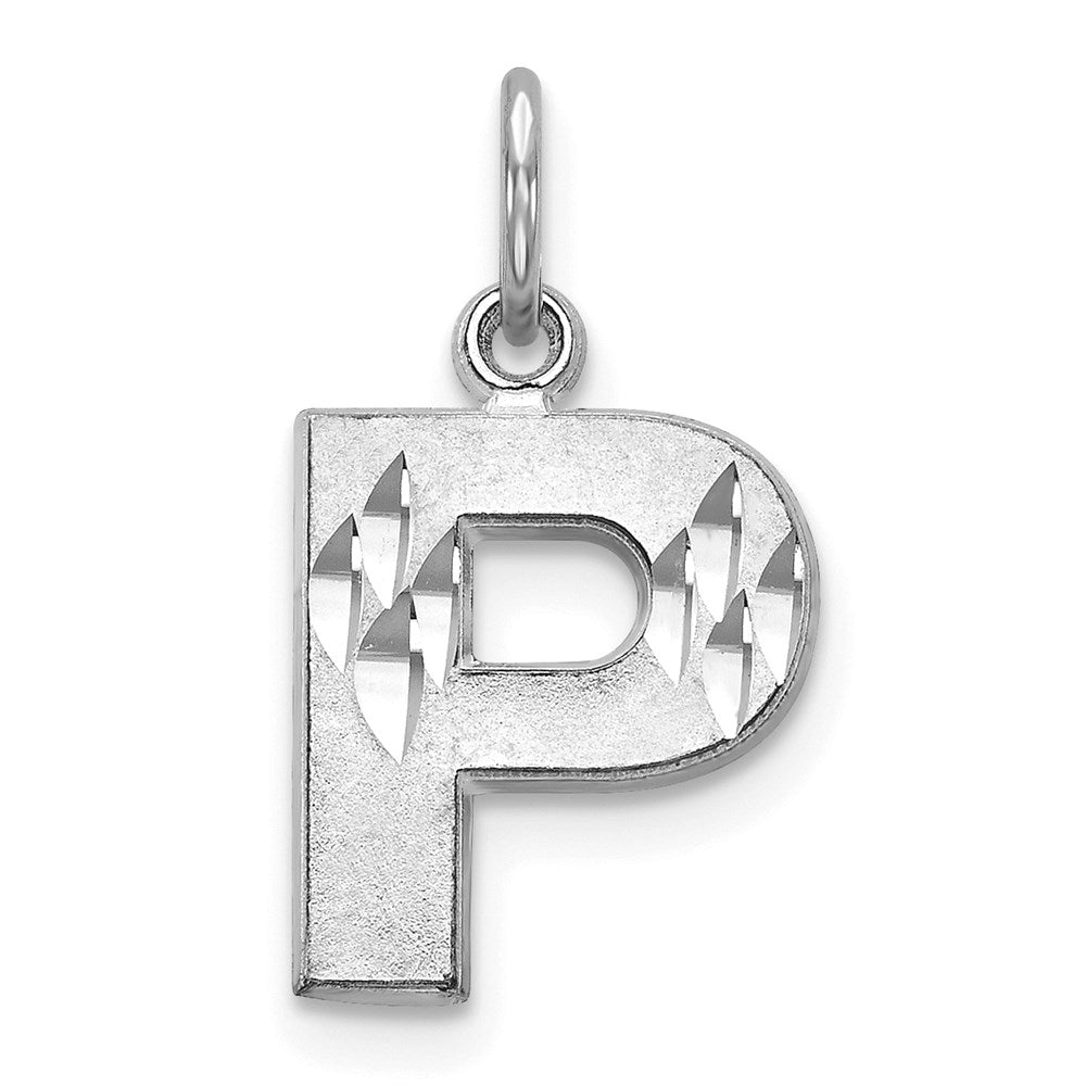 14K Weißgold 14kw Satiniert Diamantiert Buchstabe P Initiale Charm