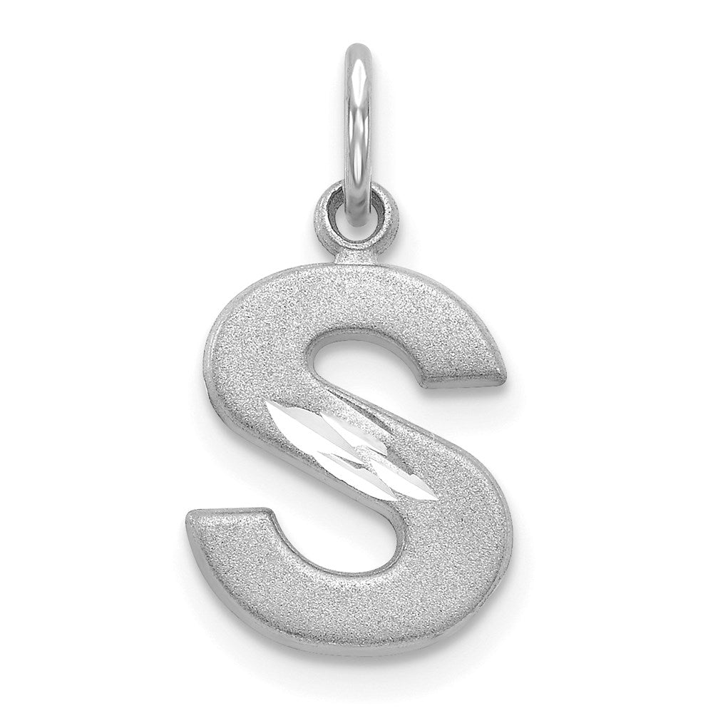 14K Weißgold 14kw Satiniert Diamantiert Buchstabe S Initiale Charm