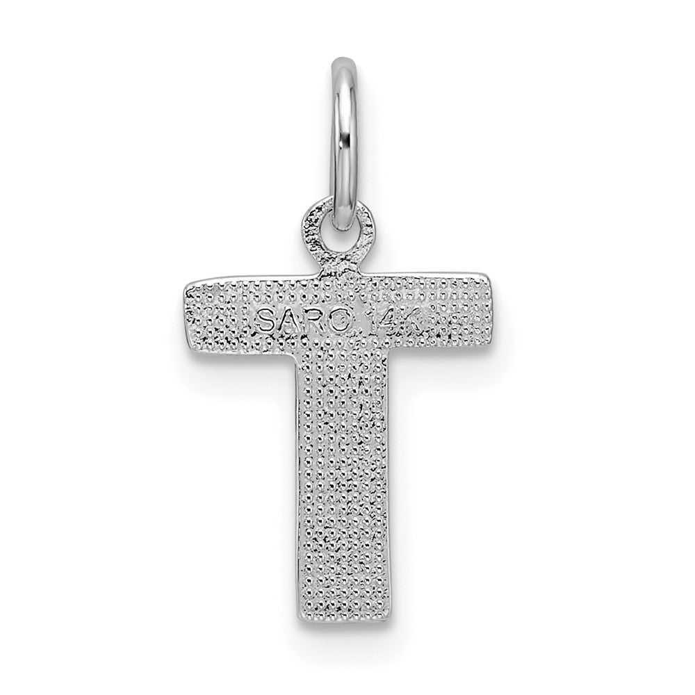 14K Weißgold 14kw Satiniert Diamantiert Buchstabe T Initiale Charm