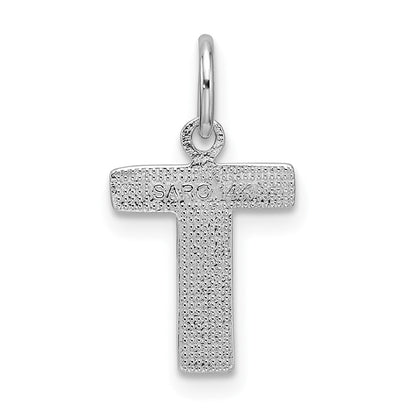 14K Weißgold 14kw Satiniert Diamantiert Buchstabe T Initiale Charm