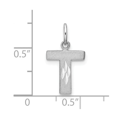 14K Weißgold 14kw Satiniert Diamantiert Buchstabe T Initiale Charm