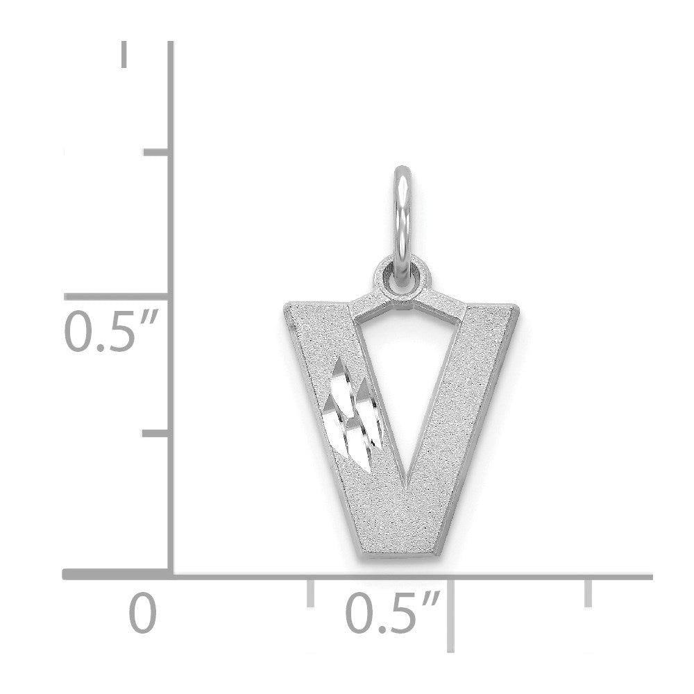 14K Weißgold 14kw Satiniert Diamantiert Buchstabe V Initiale Charm