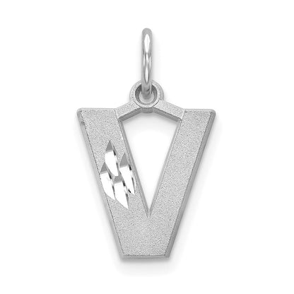 14K Weißgold 14kw Satiniert Diamantiert Buchstabe V Initiale Charm
