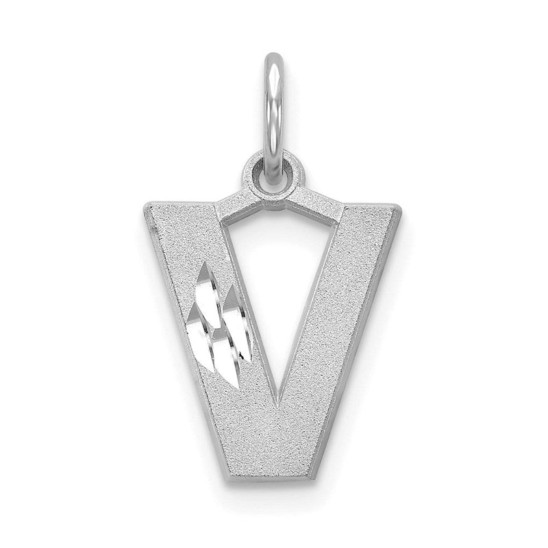 14K Weißgold 14kw Satiniert Diamantiert Buchstabe V Initiale Charm