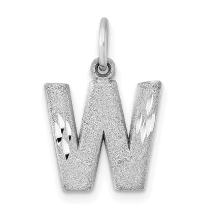14K Weißgold Satinierter Diamantgeschliffener Initial-Charm Buchstabe W