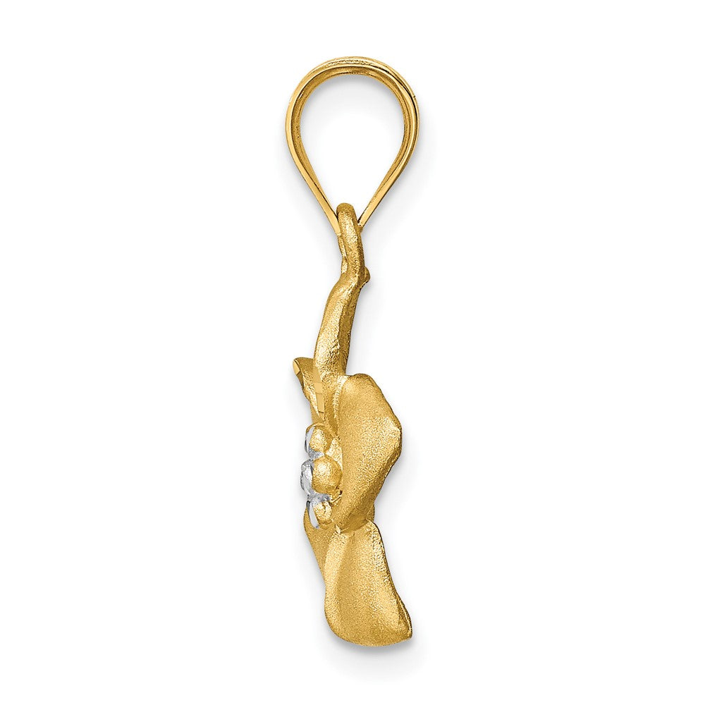 14K Gelbgold & Rhodium satiniert-poliert diamantgeschliffener Blüten-Anhänger