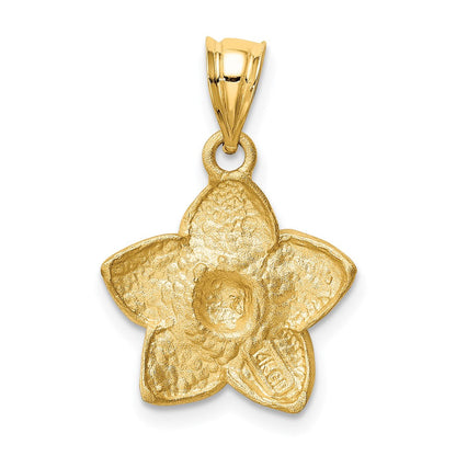 14K Gelbgold & Rhodium satiniert-poliert diamantgeschliffener Blüten-Anhänger