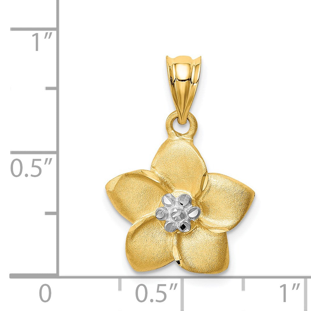 14K Gelbgold & Rhodium satiniert-poliert diamantgeschliffener Blüten-Anhänger