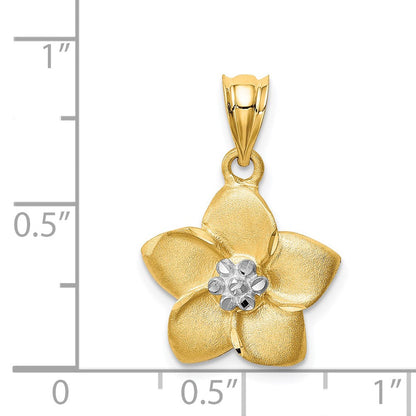 14K Gelbgold & Rhodium satiniert-poliert diamantgeschliffener Blüten-Anhänger